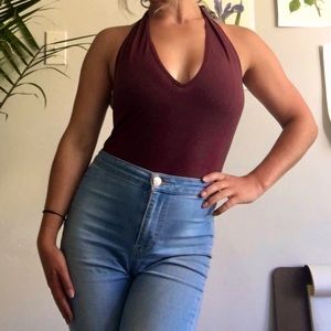 American Apparel maroon halter bodysuit